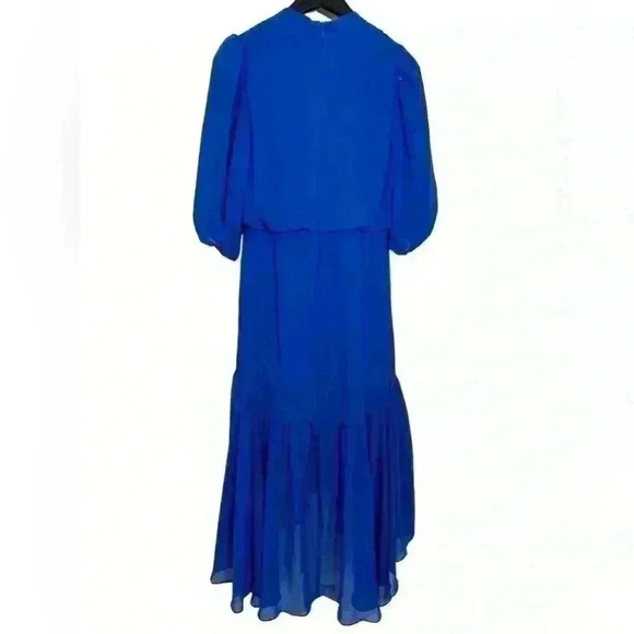 NWT Taylor Royal Blue Azure Chiffon V Neck High Low Women’s Midi Dress Size 2 - Picture 6 of 11